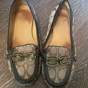 Coach Brown and Tan Loafers with Gold Accents